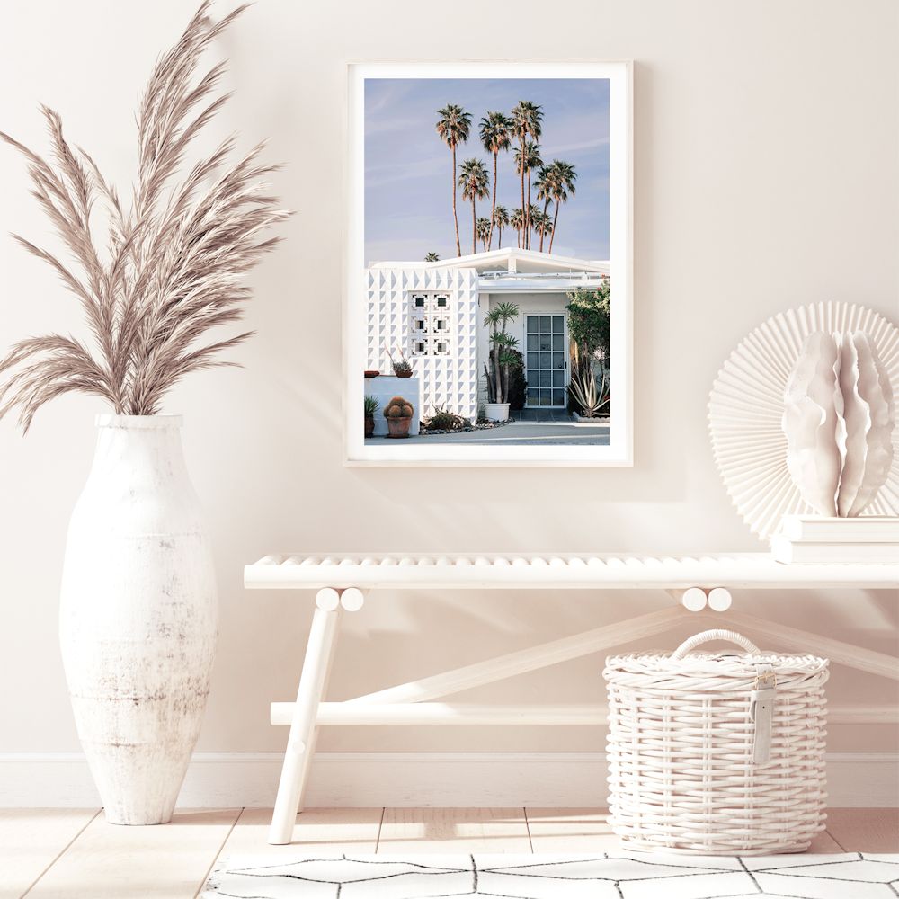 White Palm Springs House with Trees Wall Art Photograph Print or Canvas Framed or Unframed on hallway wall Beautiful Home Decor