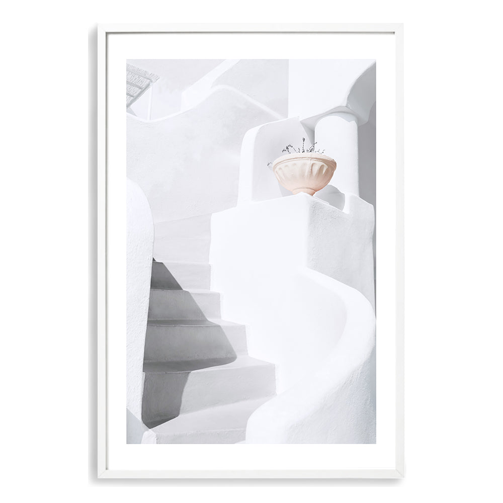 White Stairs and Stairway in Santorini Greece Abstract Wall Art Photograph Print or Canvas Framed White or Unframed Beautiful Home Decor