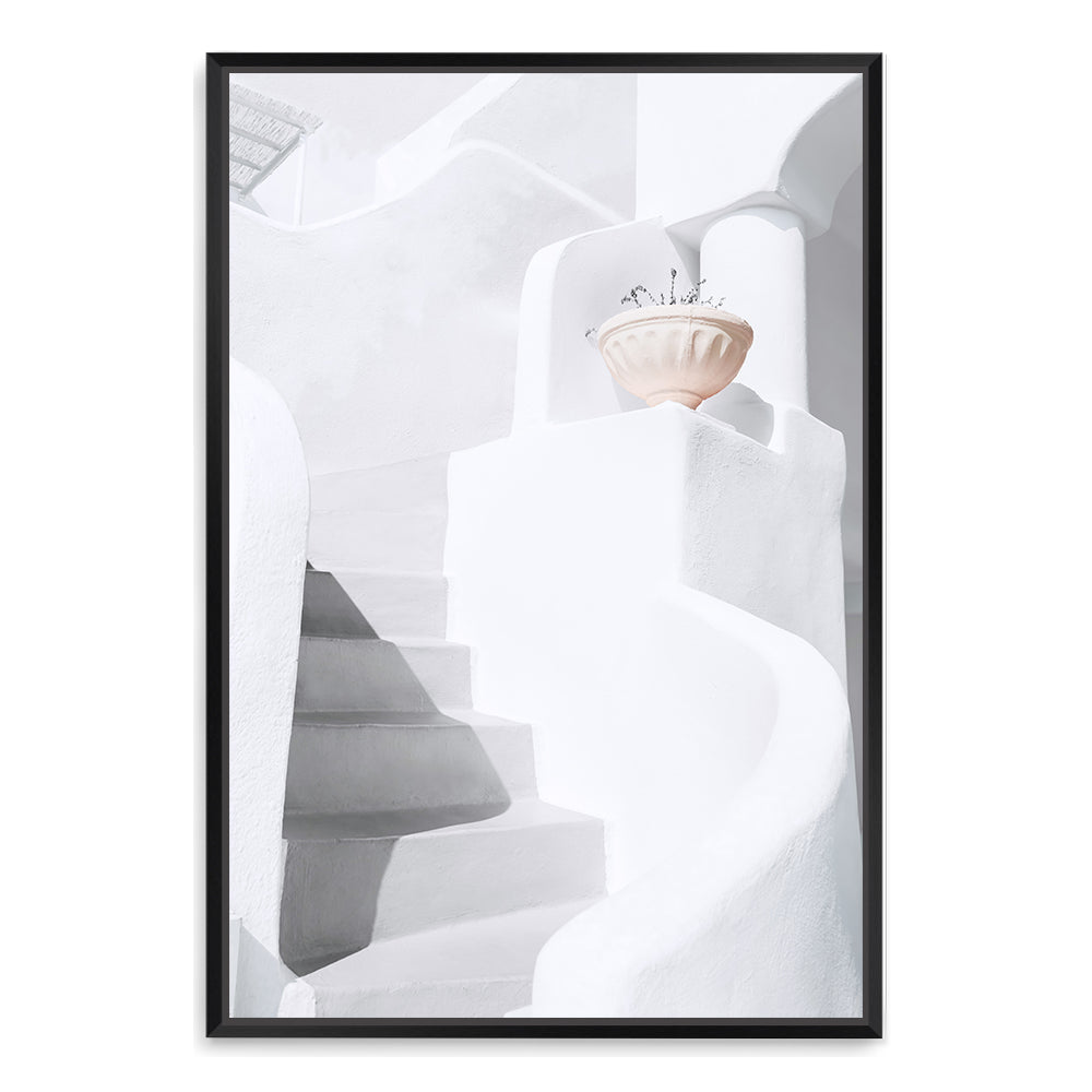White Stairs and Stairway in Santorini Greece Abstract Wall Art Photograph Print or Canvas Framed in black or Unframed Beautiful Home Decor