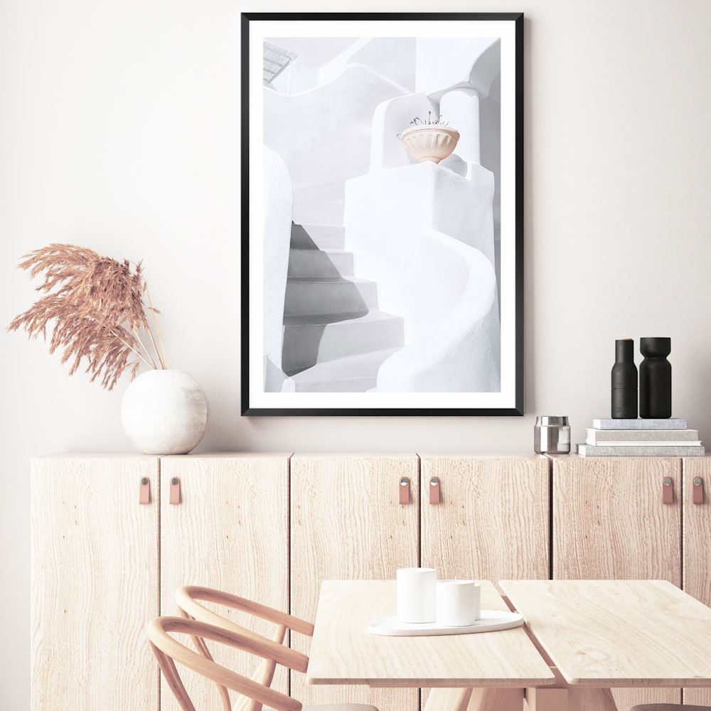 White Stairs and Stairway in Santorini Greece Abstract Wall Art Photograph Print or Canvas Framed or Unframed Dining Room Beautiful Home Decor