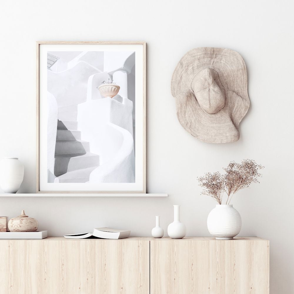 White Stairs and Stairway in Santorini Greece Abstract Wall Art Photograph Print or Canvas Framed or Unframed large Beautiful Home Decor