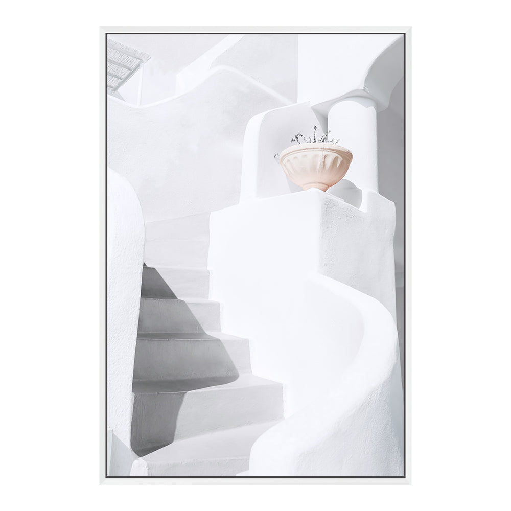 White Stairs and Stairway in Santorini Greece Abstract Wall Art Photograph Print or Canvas white Framed or Unframed Beautiful Home Decor