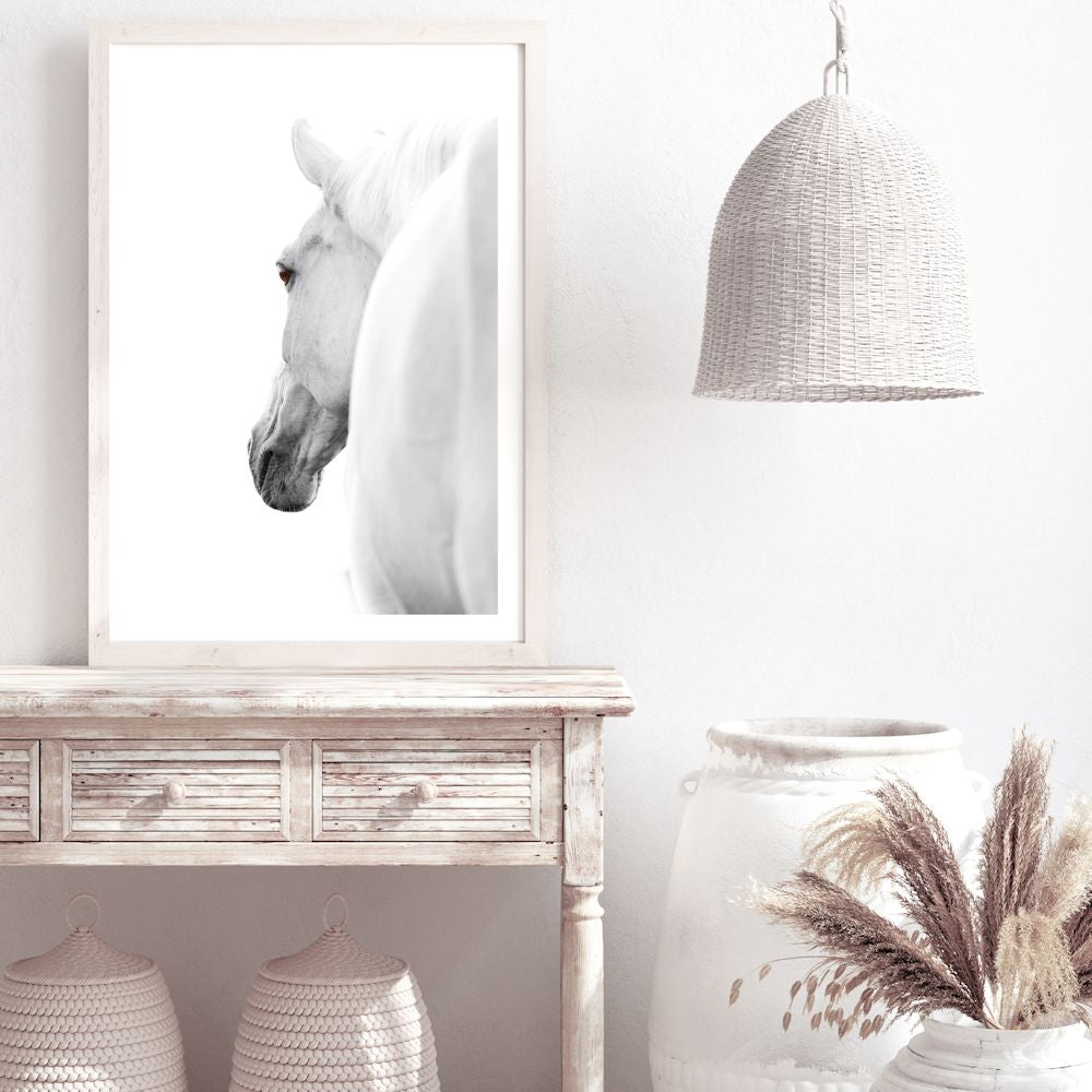 White Stallion Horse Wall Art Photograph Print or Canvas Framed or Unframed for hallway wall Beautiful Home Decor