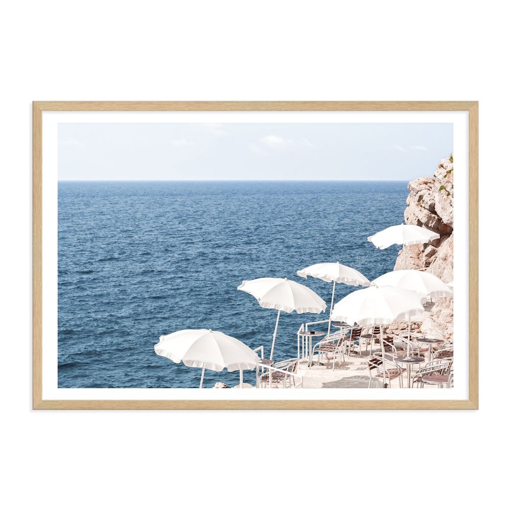 White Umbrellas on Amalfi Coast Beach Wall Art Photograph Print or Canvas Timber Framed or Unframed Beautiful Home Decor